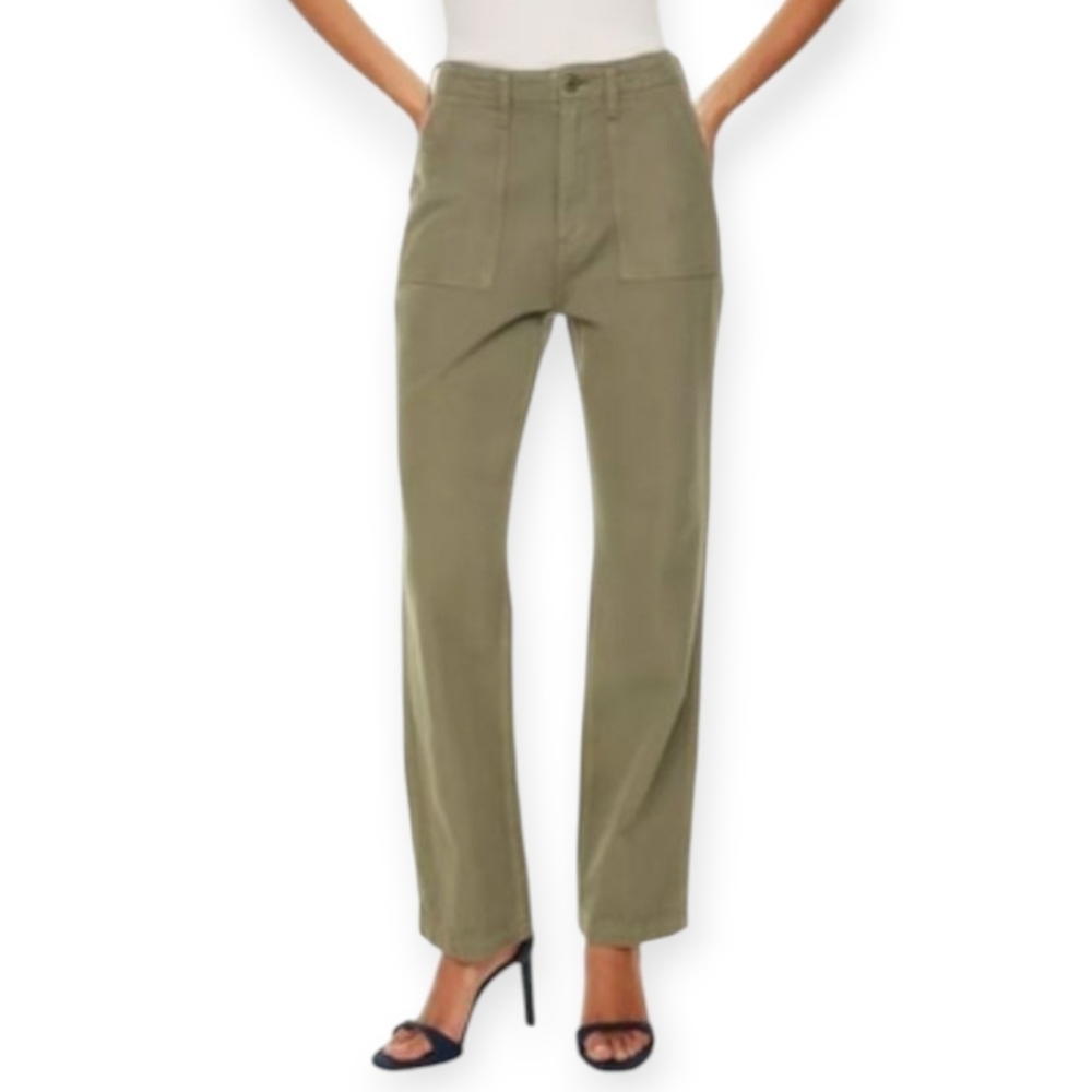 Aritzia Denim Forum Joni High Rise Loose Jeans Green Cargo Patch Pockets 25